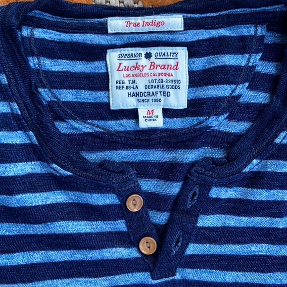Lucky Brand Men’s Blue Striped Henley Short Sleeve - Picture 3 of 5